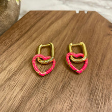 Load image into Gallery viewer, Metal Dangle Earrings - Heart Link - Hot Pink
