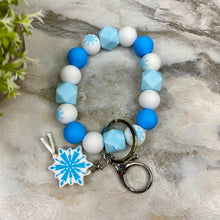 Load image into Gallery viewer, Silicone Bracelet Keychain - Christmas Winter - Blue White Snowflake
