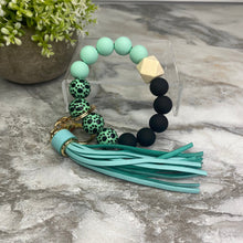 Load image into Gallery viewer, Silicone/Wood Bracelet Keychain - Paw - Mint
