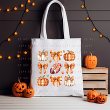 Load image into Gallery viewer, Tote Bag - Halloween - Football Bow Pumpkin
