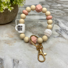 Load image into Gallery viewer, Silicone Bracelet Keychain - Coffee Teach Repeat Cream Blush
