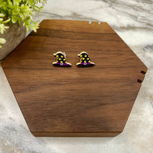 Load image into Gallery viewer, Wooden Stud Earrings - Witch Hat with Stars
