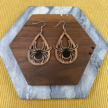 Load image into Gallery viewer, Wooden Teardrop Cutout Earrings - Halloween Spider
