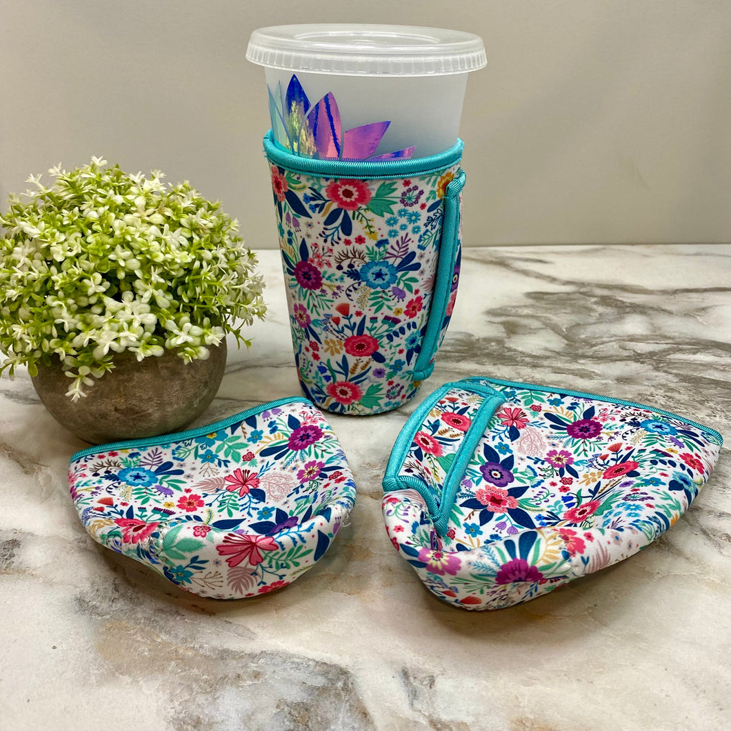 Neoprene Cup Holder Koozie Tumbler - Blue Floral