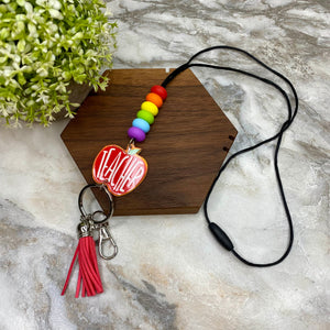 Break-Away Necklace Lanyard with Keychain Clasp - Silicone Bead - Teacher Apple