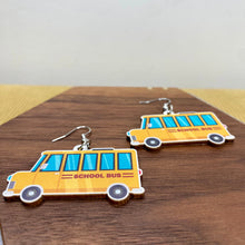 Load image into Gallery viewer, Wooden Dangle Earrings - Teacher - Bus
