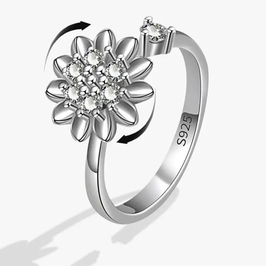 Ring - Adjustable Fidget Ring - Sunflower with Gems