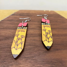 Load image into Gallery viewer, Wooden Dangle Earrings - Teacher - Pencil Grow
