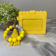 Load image into Gallery viewer, Silicone Bracelet Keychain with Scalloped Card Holder - Yellow Mustard
