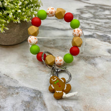 Load image into Gallery viewer, Silicone Bracelet Keychain - Christmas Winter - Green Red Tan Gingerbread Man
