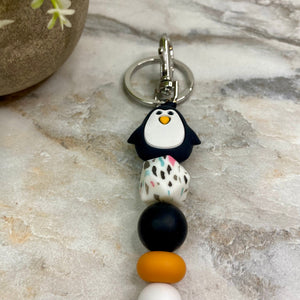 Keychain - Silicone Bead - Black Penguin