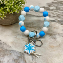 Load image into Gallery viewer, Silicone Bracelet Keychain - Christmas Winter - Blue White Snowflake
