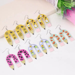 Earrings - Halloween Rainbow Pencil