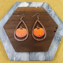 Load image into Gallery viewer, Wooden Teardrop Cutout Earrings - Fall - Pumpkin
