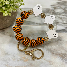 Load image into Gallery viewer, Wood Bracelet Keychain - Halloween - Ghost Orange Black Chevron
