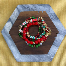 Load image into Gallery viewer, Bracelet Pack - Red and Green Clay, Bead, Gold Chain
