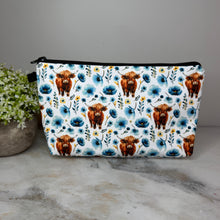 Load image into Gallery viewer, Pouch - Highland Cow Blue Floral

