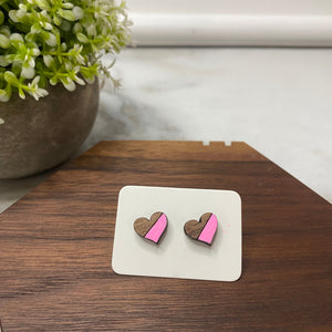 Wooden Stud Earrings - Heart