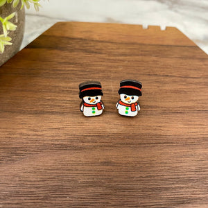 Wooden Stud Earrings - Christmas - Snowman #5