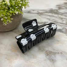 Load image into Gallery viewer, Hair Clip - Black Glitter with Ghosts Halloween
