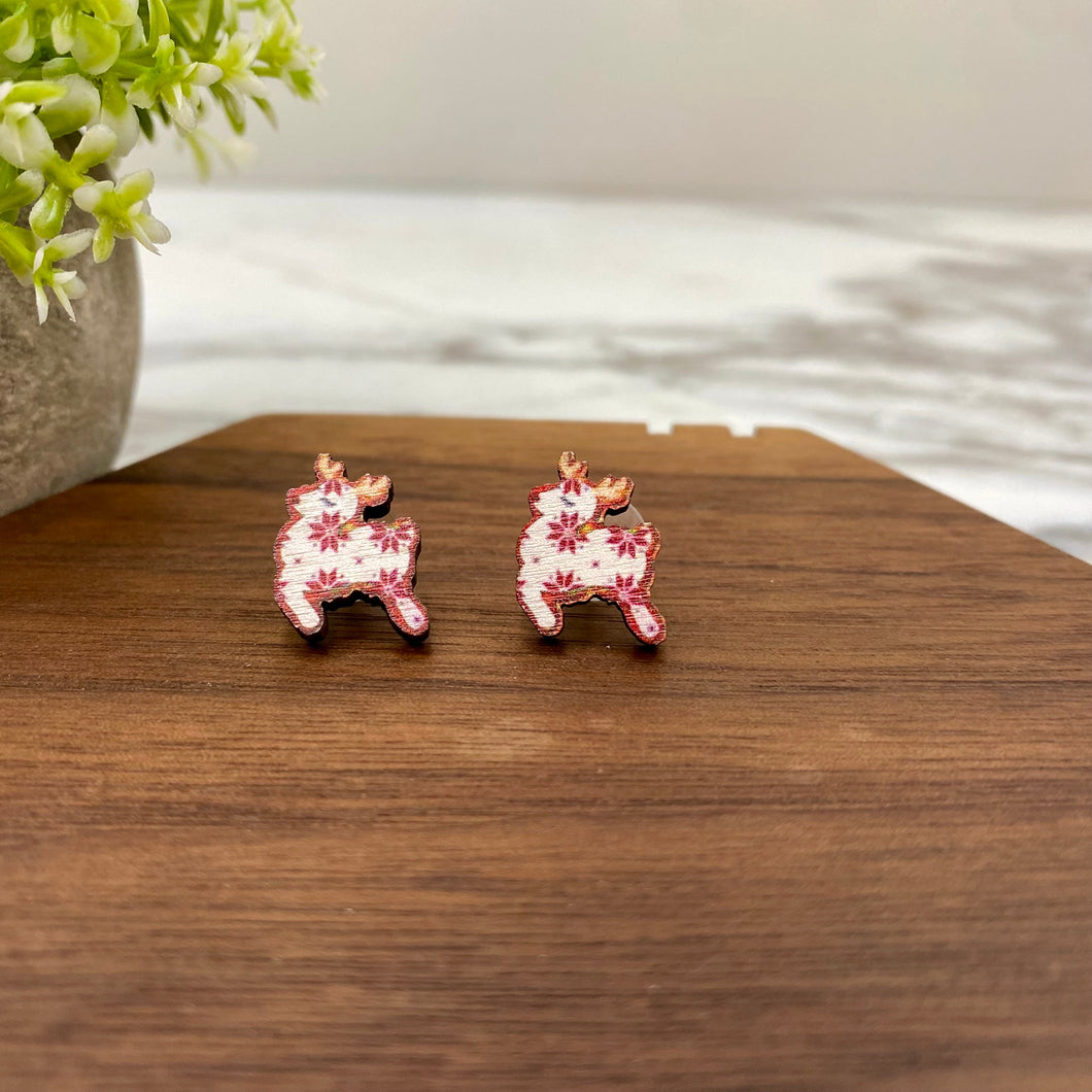 Wooden Stud Earrings - Christmas - Reindeer #3