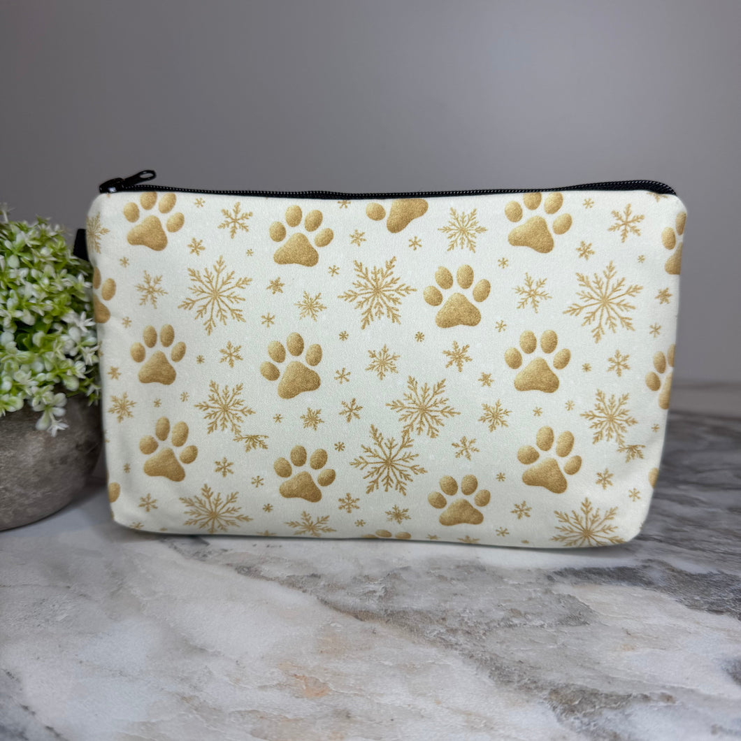 Pouch - Christmas Holiday - Dog Gold Snowflake Paw