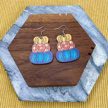 Load image into Gallery viewer, Wooden Dangle Earrings - Fall - Stacked Pumpkins
