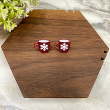 Load image into Gallery viewer, Acrylic Stud Earrings - Christmas - Red Glitter Mug
