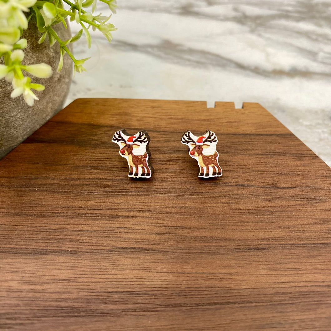 Wooden Stud Earrings - Christmas - Reindeer #2