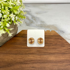 Wooden Stud Earrings - Tree of Life