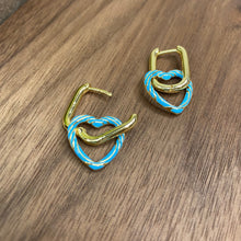 Load image into Gallery viewer, Metal Dangle Earrings - Heart Link - Light Blue
