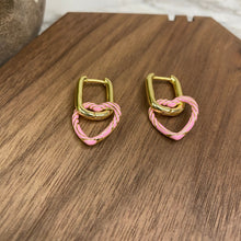 Load image into Gallery viewer, Metal Dangle Earrings - Heart Link - Light Pink
