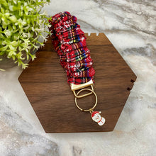 Load image into Gallery viewer, Scrunchie Bracelet Keychain - Christmas - Red Blue Green Snowman
