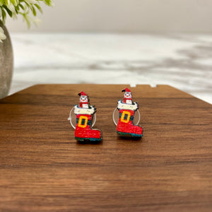 Wooden Stud Earrings - Christmas - Santa Boot