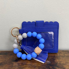 Load image into Gallery viewer, Silicone Bracelet Keychain with Scalloped Card Holder - Blue
