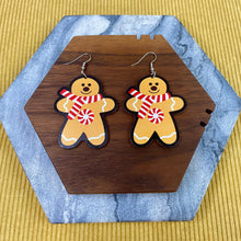 Load image into Gallery viewer, Wooden Dangle Earrings - Winter - Gingerbread Man
