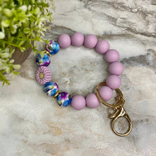 Load image into Gallery viewer, Silicone Bracelet Keychain - Light Purple Floral Sunflower
