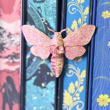 Load image into Gallery viewer, 3d Printed Moth Book Spine Hugger Bookshelf Decor
