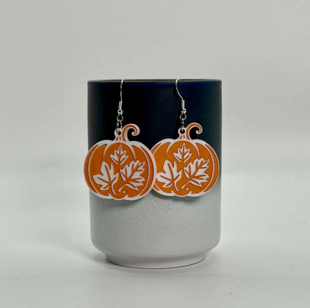 Dangle Earrings - Halloween Fall - Pumpkin Leaves - PREORDER Ends 10/2