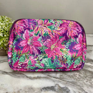 Nylon Belt Bag - Crossbody + Fanny - Floral Pink Green Dark Plum