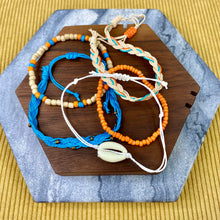 Load image into Gallery viewer, Bracelet Pack - Adjustable String &amp; Bead Blue Orange White Shell
