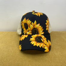 Load image into Gallery viewer, Hat - Criss Cross Ponytail - Black Sunflower
