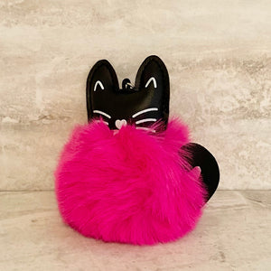 Keychain - Fuzzy Pom Pom - Black Cat