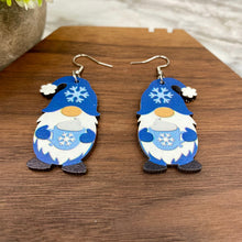 Load image into Gallery viewer, Wooden Dangle Earrings - Winter - Gnome Blue Hot Cocoa
