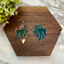 Load image into Gallery viewer, Acrylic Dangle Earrings - Holographic Clear Peace Ghost Halloween
