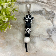 Load image into Gallery viewer, Keychain - Silicone &amp; Wood Bead - Black &amp; White Paw
