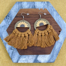 Load image into Gallery viewer, Wood &amp; Macrame Earrings - Half Sunflower
