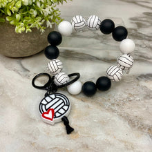 Load image into Gallery viewer, Wood &amp; Silicone Bracelet Keychain - Volleyball Heart
