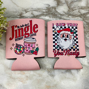 Neoprene Cup Holder Can Koozie Tumbler - Christmas - Pink Jingle/Nasty