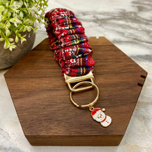 Load image into Gallery viewer, Scrunchie Bracelet Keychain - Christmas - Red Blue Green Snowman
